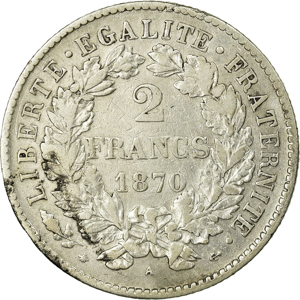 Coin, France, Cérès, 2 Francs, 1870, Paris, EF(40-45), Silver, KM:817.1