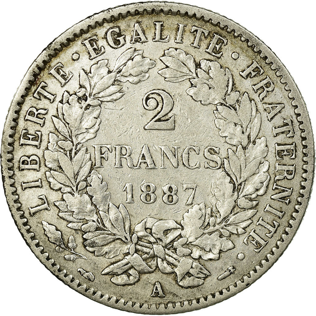 Moneta, Francja, Cérès, 2 Francs, 1887, Paris, EF(40-45), Srebro, KM:817.1