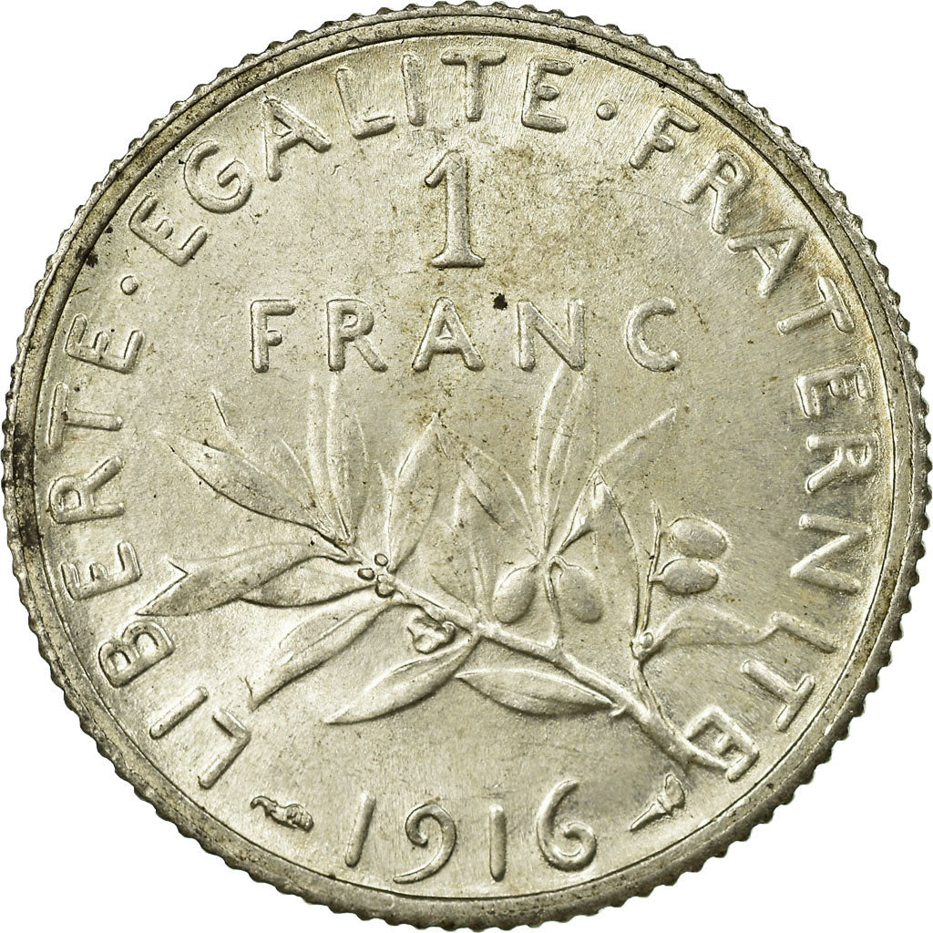Coin, France, Semeuse, Franc, 1916, Paris, MS(60-62), Silver, KM:844.1