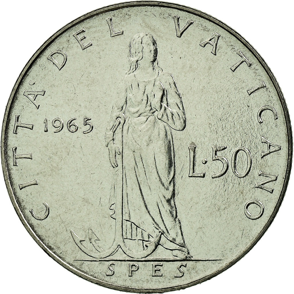 Banknote, VATICAN CITY, Paul VI, 50 Lire, 1965, MS(64), Stainless Steel, KM:81.2