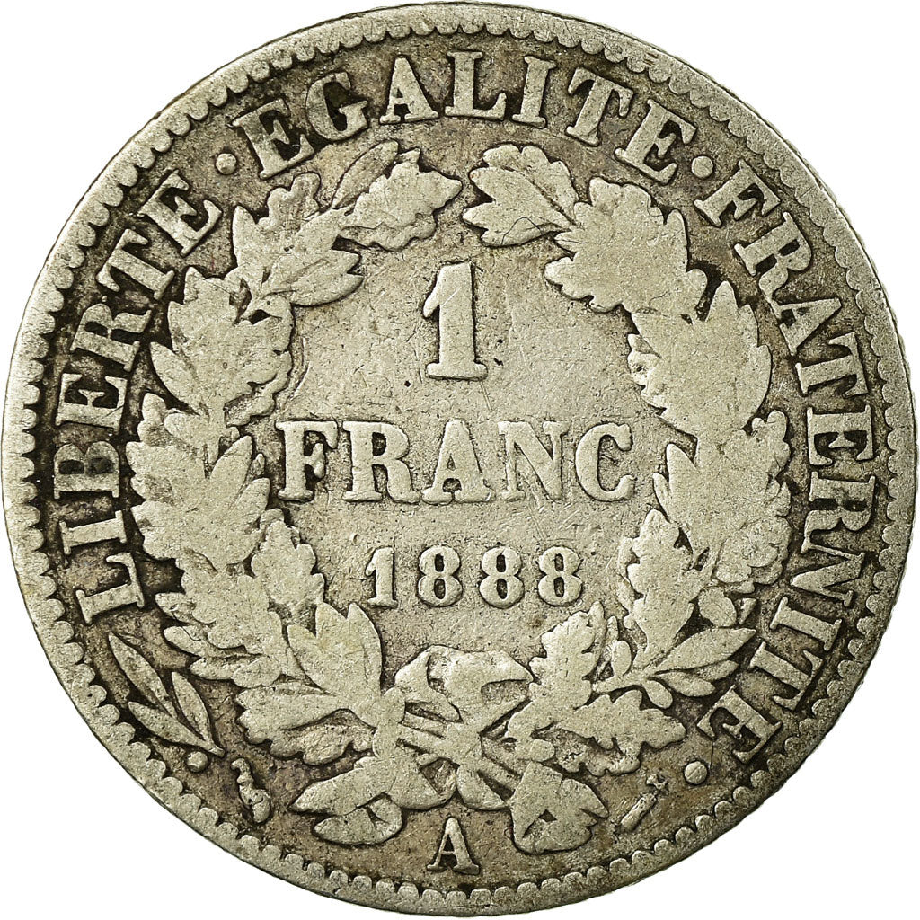 Monnaie, France, Cérès, Franc, 1888, Paris, TB, Argent, Gadoury:465a, KM:822.1