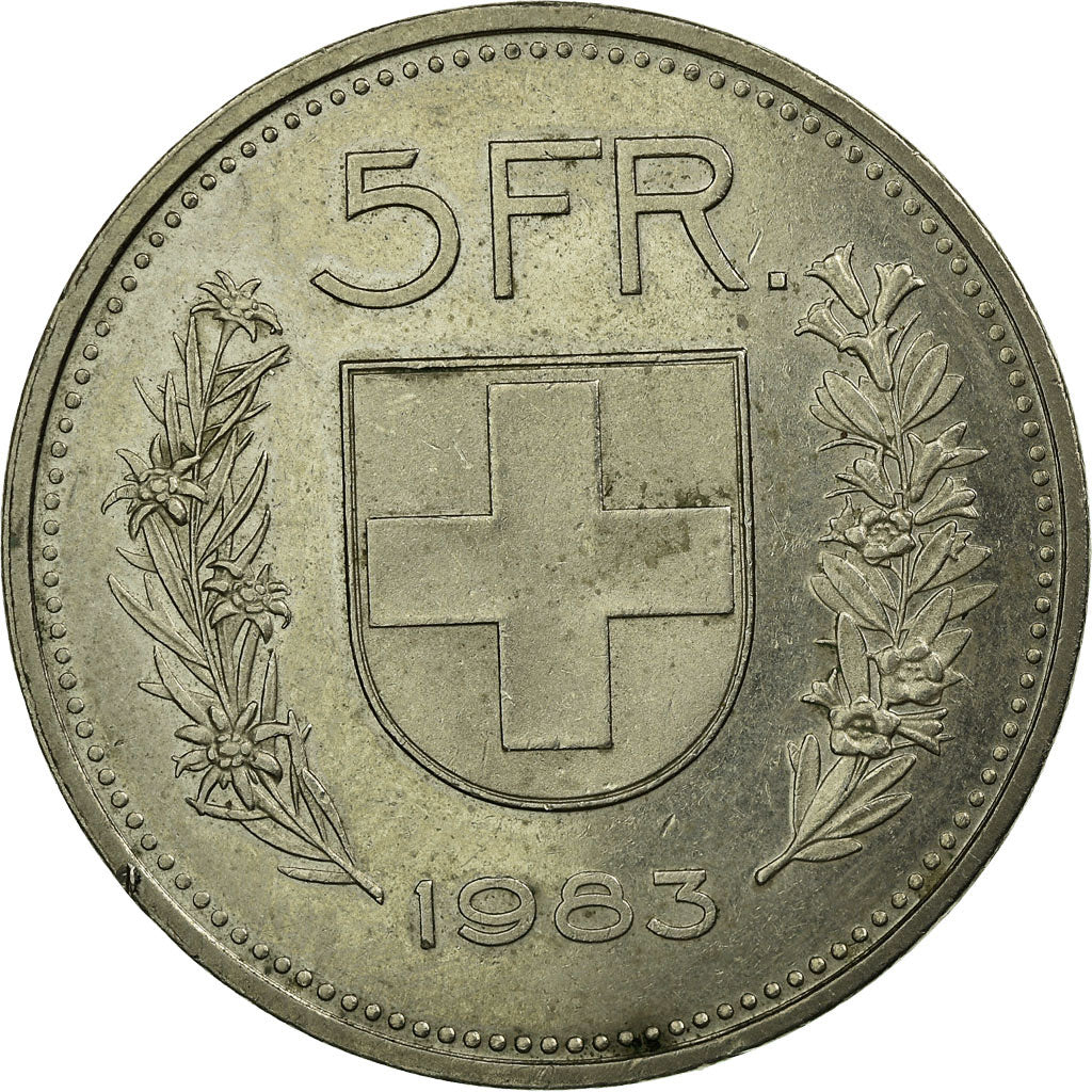 Coin, Switzerland, 5 Francs, 1983, Bern, EF(40-45), Copper-nickel, KM:40a.2