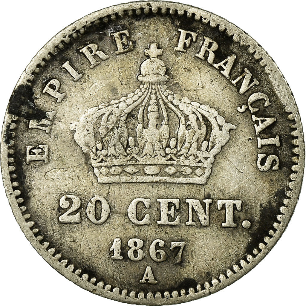 Moneda, Francia, Napoleon III, Napoléon III, 20 Centimes, 1867, Paris, BC