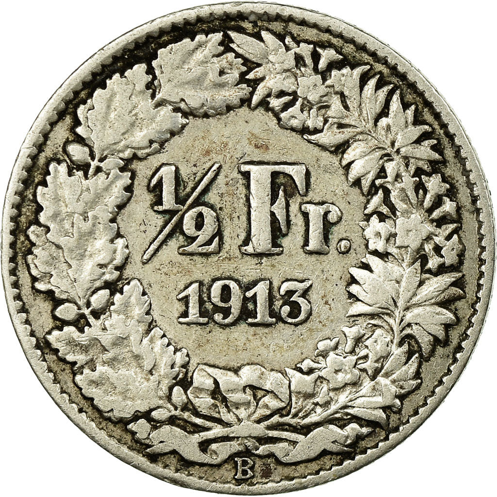 Coin, Switzerland, 1/2 Franc, 1913, Bern, EF(40-45), Silver, KM:23