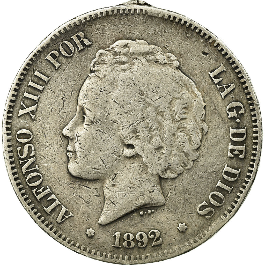 Coin, Spain, Alfonso XIII, 5 Pesetas, 1892, Madrid, VF(20-25), Silver, KM:700