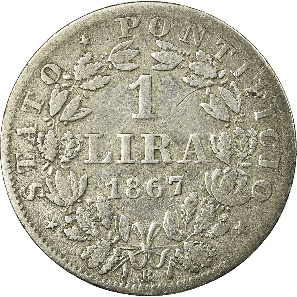 Munten, Italiaanse staten, PAPAL STATES, Pius IX, Lira, 1867, Roma, FR, Zilver