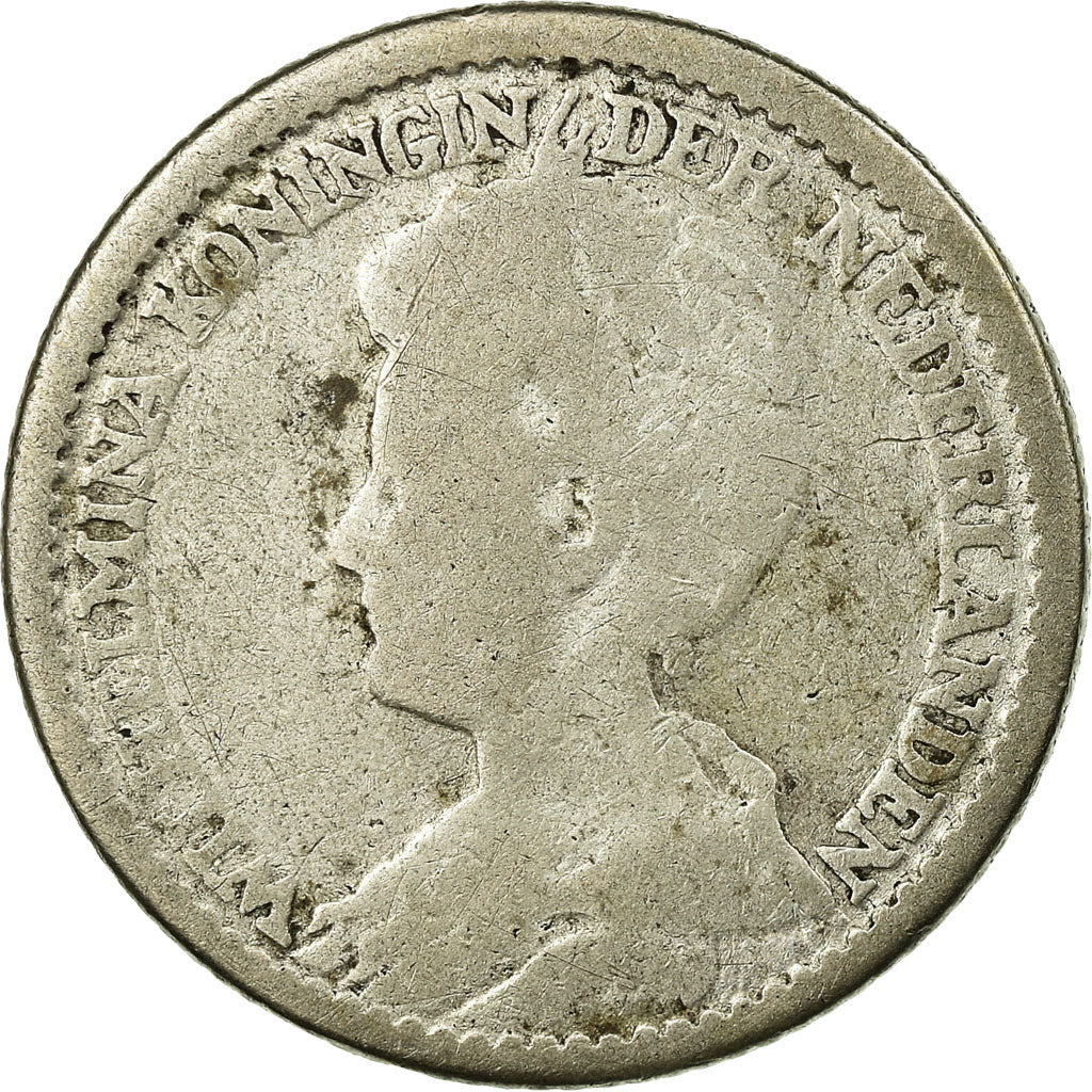 Coin, Netherlands, Wilhelmina I, 25 Cents, 1918, VG(8-10), Silver, KM:146