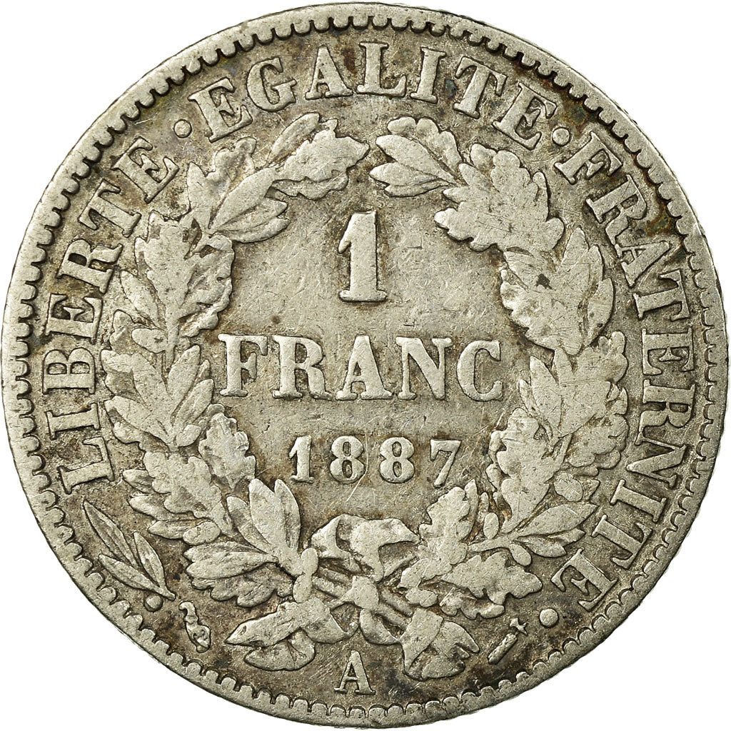 Coin, France, Cérès, Franc, 1887, Paris, VF(20-25), Silver, KM:822.1