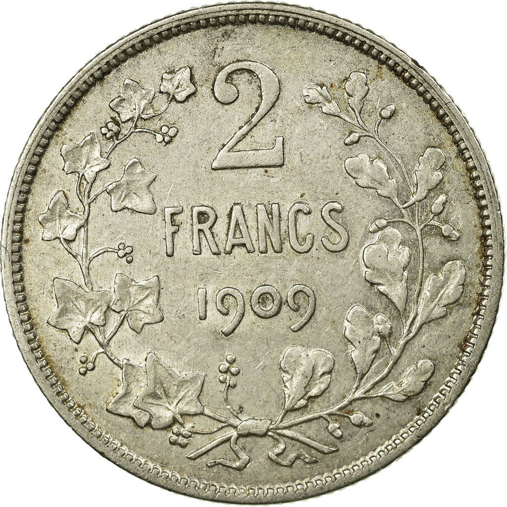 Coin, Belgium, 2 Francs, 2 Frank, 1909, VF(20-25), Silver, KM:58.1