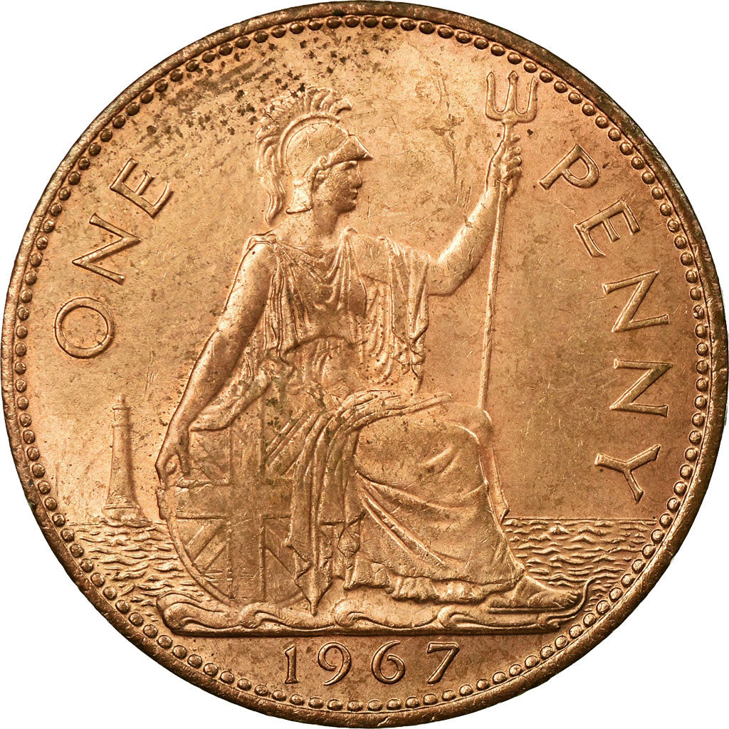 Coin, Great Britain, Elizabeth II, Penny, 1967, MS(60-62), Bronze, KM:897