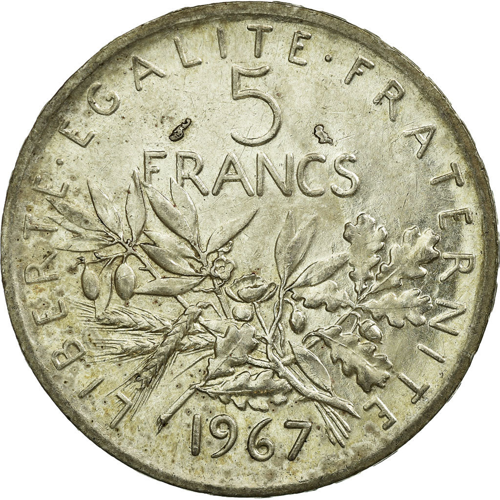 Moneda, Francia, Semeuse, 5 Francs, 1967, MBC, Plata, KM:926, Gadoury:770