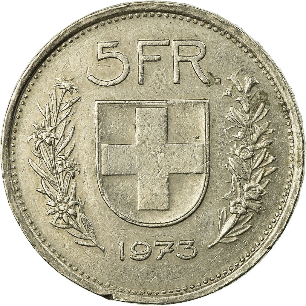 Coin, Switzerland, 5 Francs, 1973, Bern, EF(40-45), Copper-nickel, KM:40a.1