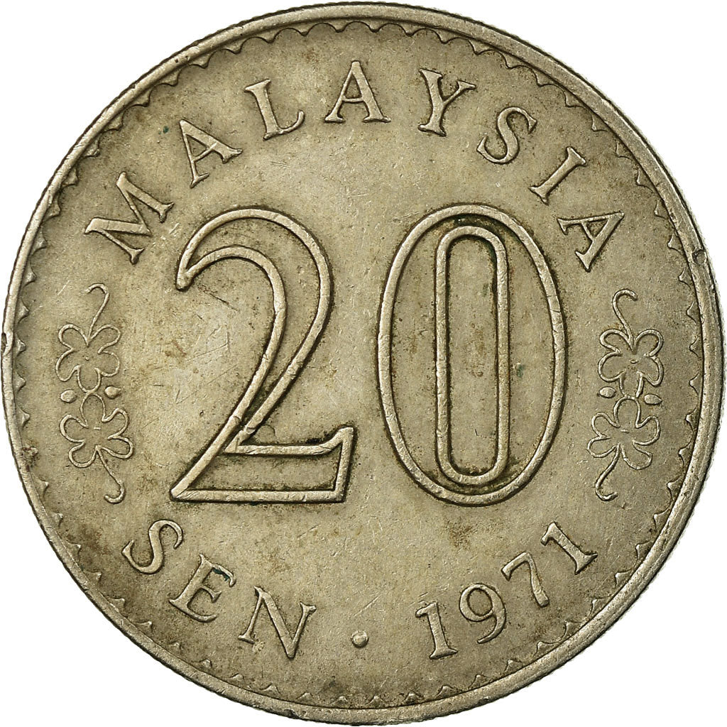 Coin, Malaysia, 20 Sen, 1971, Franklin Mint, VF(20-25), Copper-nickel, KM:4