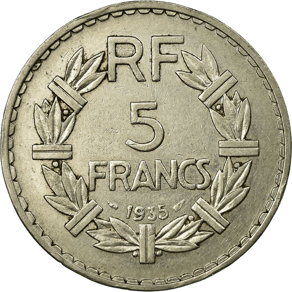 Moneda, Francia, Lavrillier, 5 Francs, 1935, Paris, MBC, Níquel, KM:888