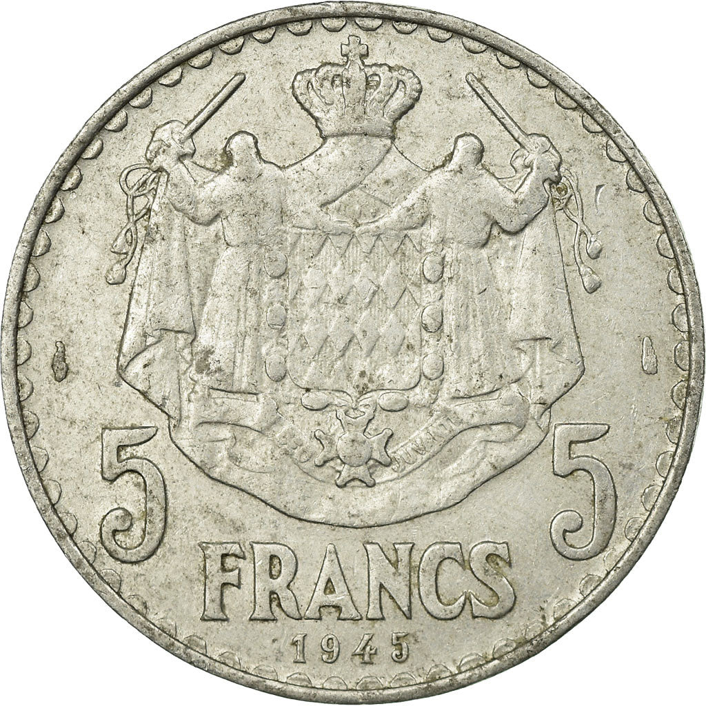 Coin, Monaco, Louis II, 5 Francs, 1945, VF(30-35), Aluminum, KM:122