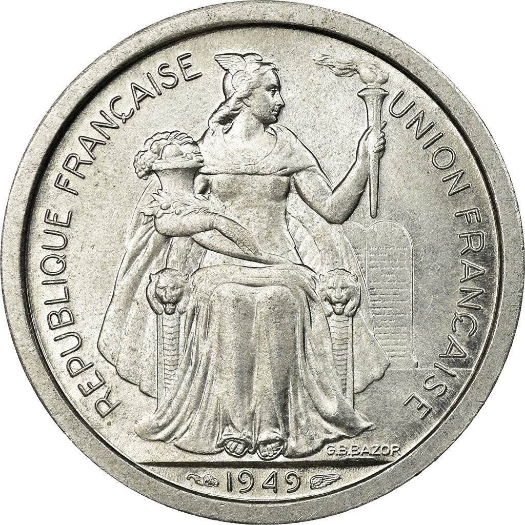 Coin, New Caledonia, 2 Francs, 1949, Paris, AU(55-58), Aluminum, KM:3