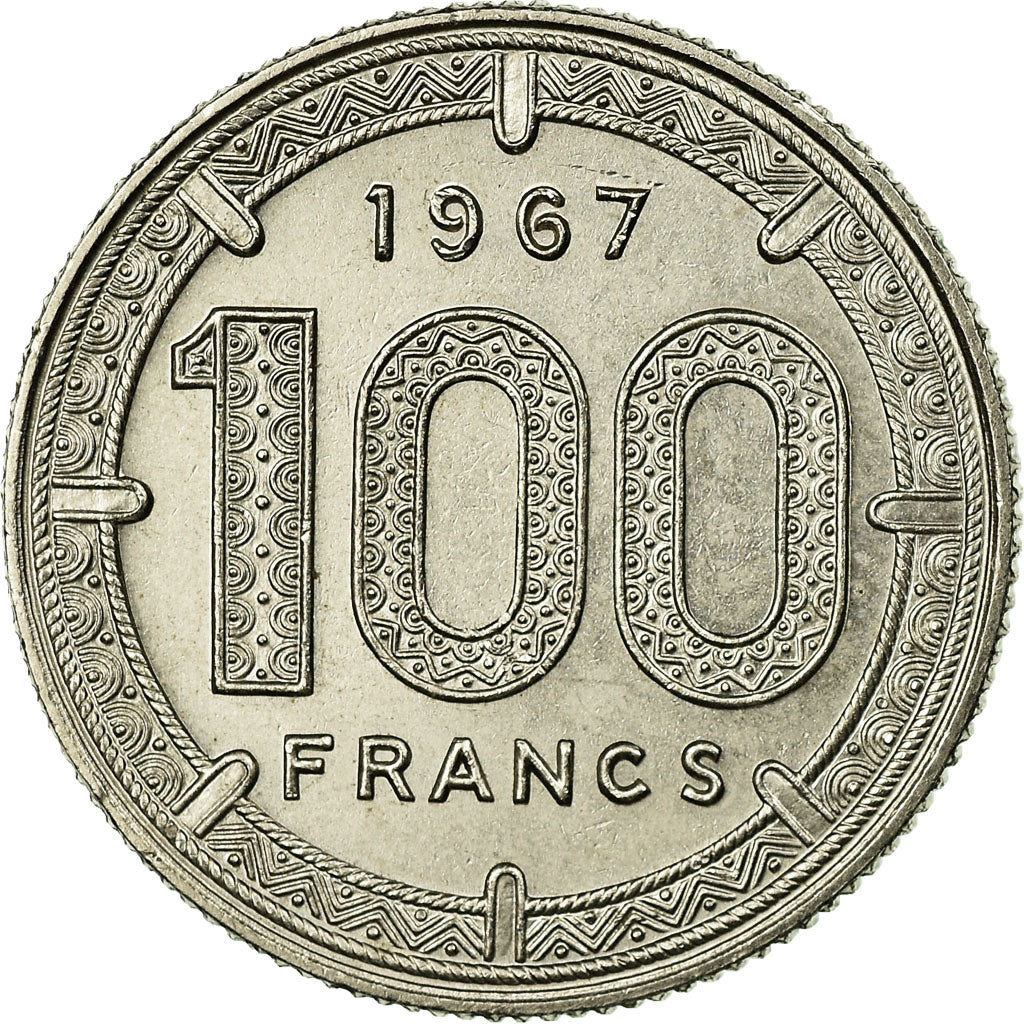 Coin, EQUATORIAL AFRICAN STATES, 100 Francs, 1967, Paris, AU(50-53), Nickel
