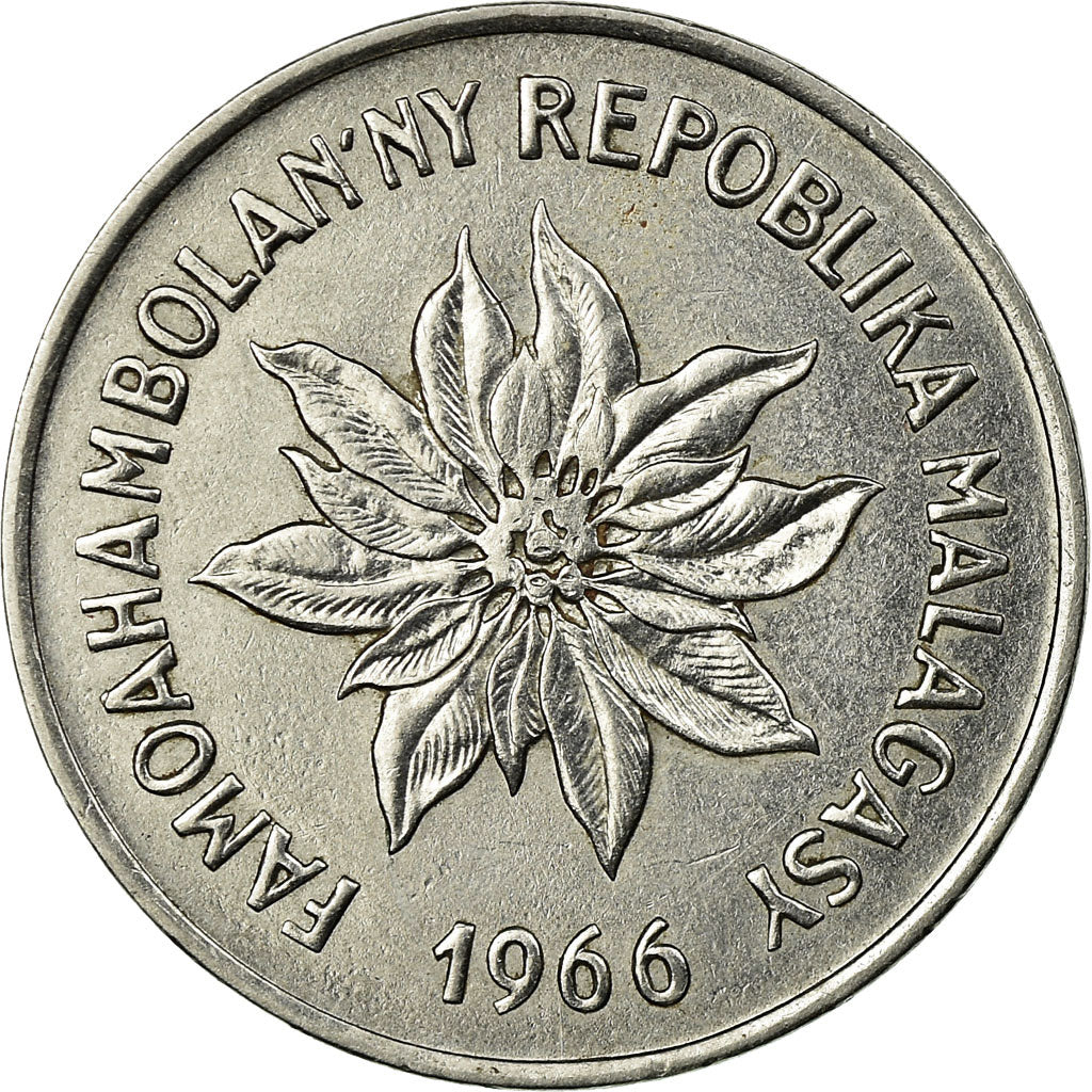 Coin, Madagascar, 5 Francs, Ariary, 1966, Paris, AU(55-58), Stainless Steel