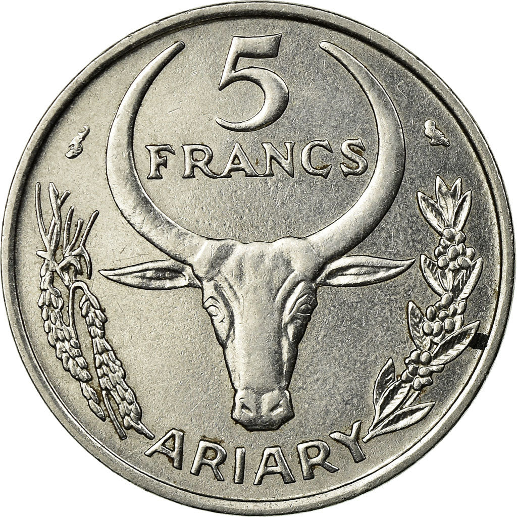 Coin, Madagascar, 5 Francs, Ariary, 1966, Paris, AU(55-58), Stainless Steel