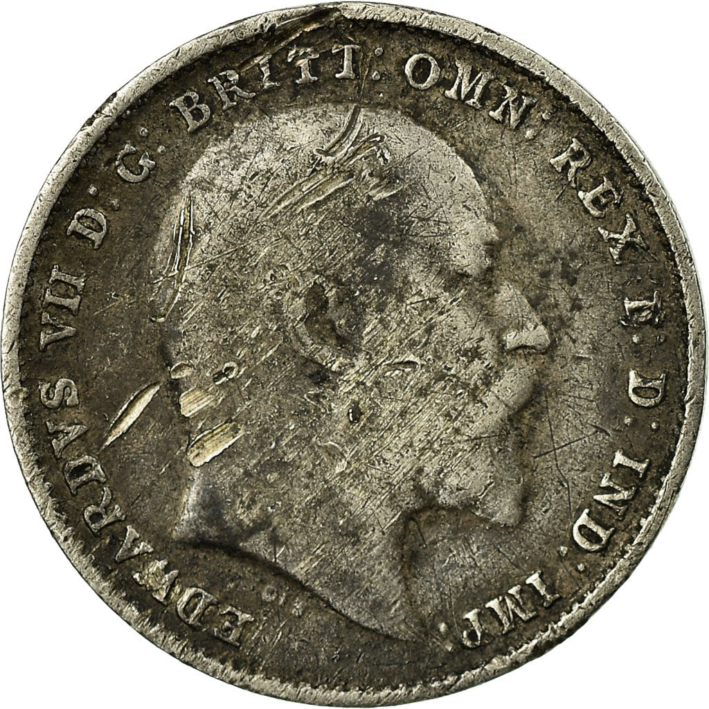 Coin, Great Britain, Edward VII, 3 Pence, 1908, F(12-15), Silver, KM:797.2