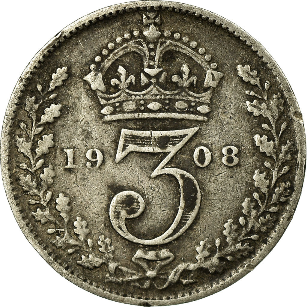 Coin, Great Britain, Edward VII, 3 Pence, 1908, F(12-15), Silver, KM:797.2