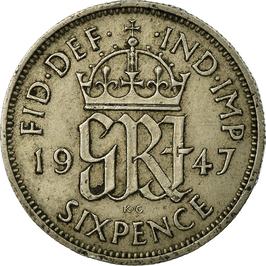 Coin, Great Britain, George VI, 6 Pence, 1947, VF(20-25), Copper-nickel, KM:862