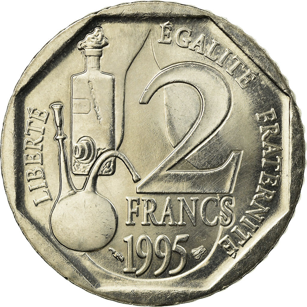 Coin, France, Pasteur, 2 Francs, 1995, MS(60-62), Nickel, KM:1119, Gadoury:549