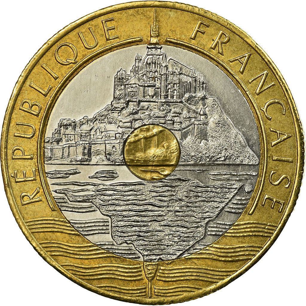 Coin, France, Mont Saint Michel, 20 Francs, 1992, EF(40-45), Tri-Metallic