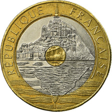 Coin, France, Mont Saint Michel, 20 Francs, 1992, EF(40-45), Tri-Metallic