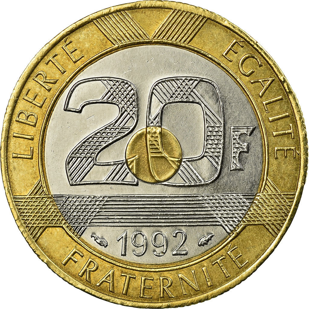 Coin, France, Mont Saint Michel, 20 Francs, 1992, EF(40-45), Tri-Metallic