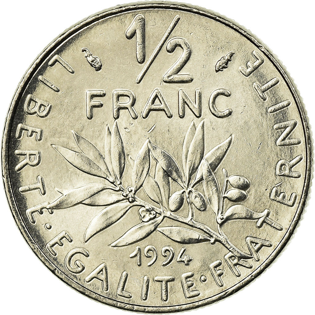 Moneta, Francja, Semeuse, 1/2 Franc, 1994, Paris, AU(55-58), Nikiel, KM:931.1