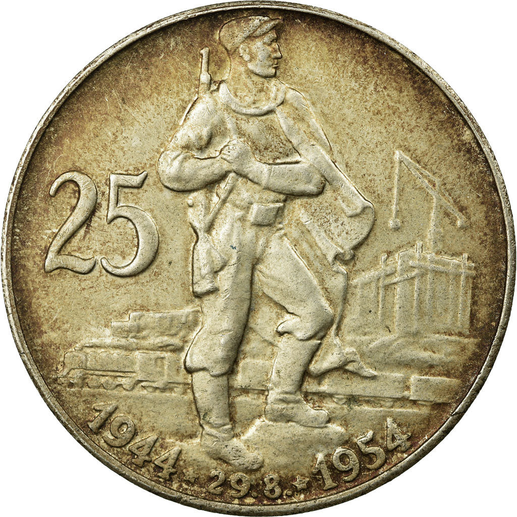 Moneta, Czechosłowacja, 25 Korun, 1954, EF(40-45), Srebro, KM:41