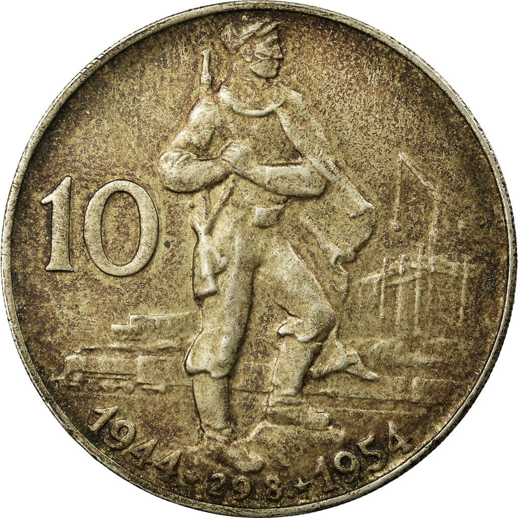 Moneta, Czechosłowacja, 10 Korun, 1954, EF(40-45), Srebro, KM:40