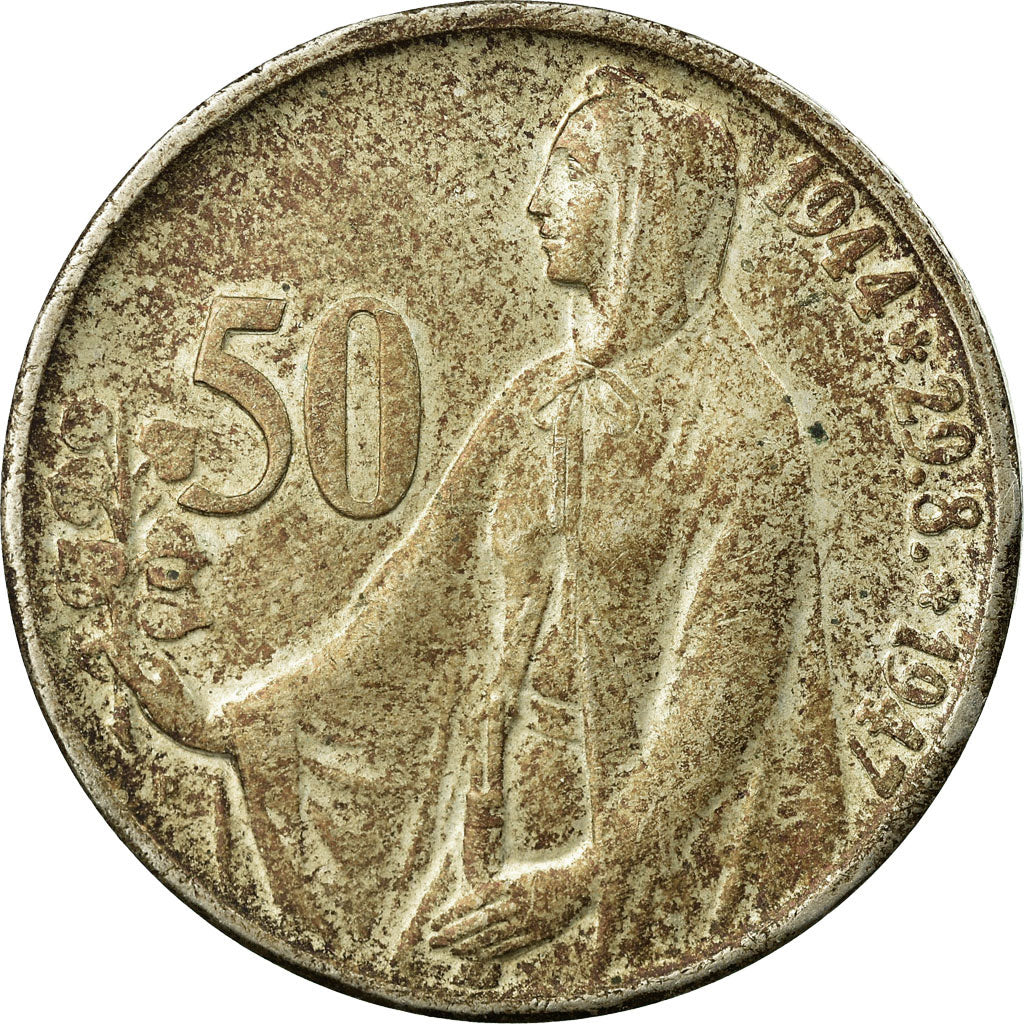 Coin, Czechoslovakia, 50 Korun, 1947, VF(30-35), Silver, KM:24