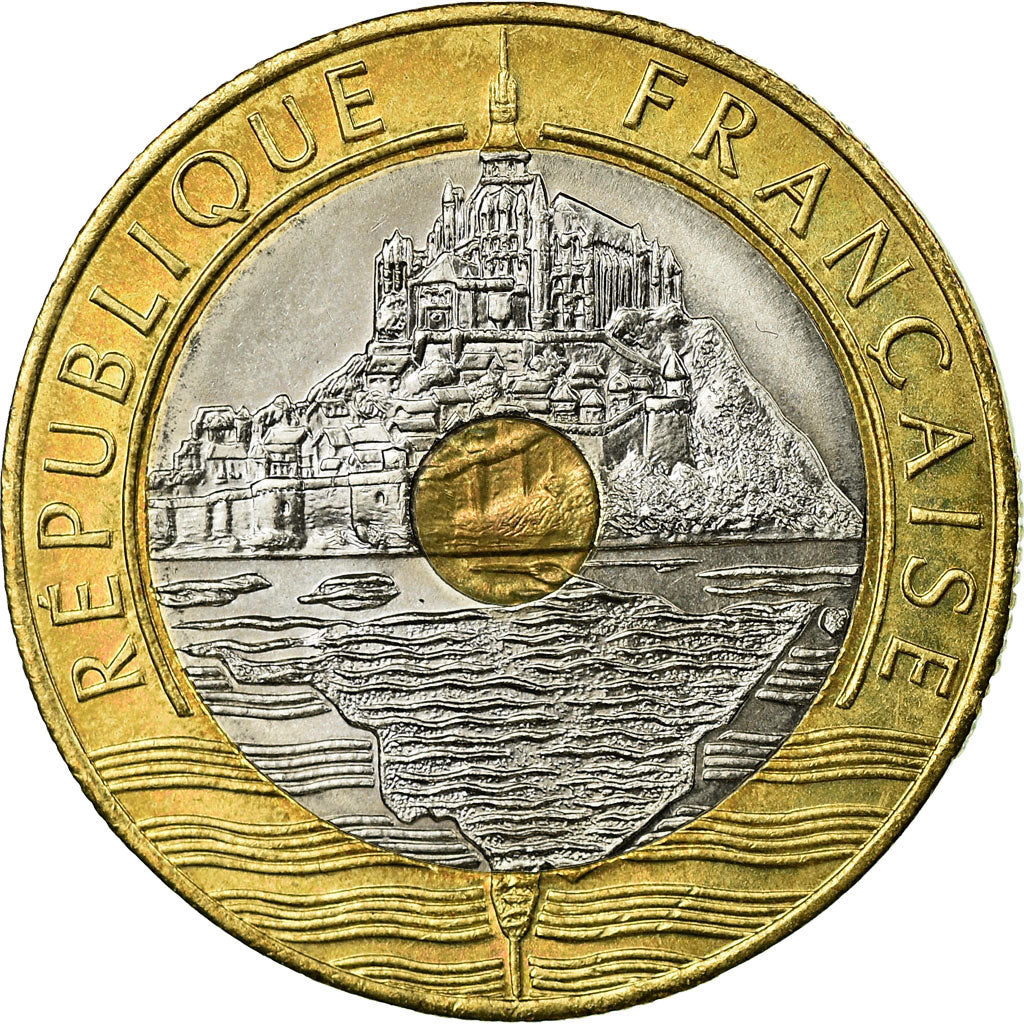 Coin, France, Mont Saint Michel, 20 Francs, 1994, AU(55-58), Tri-Metallic