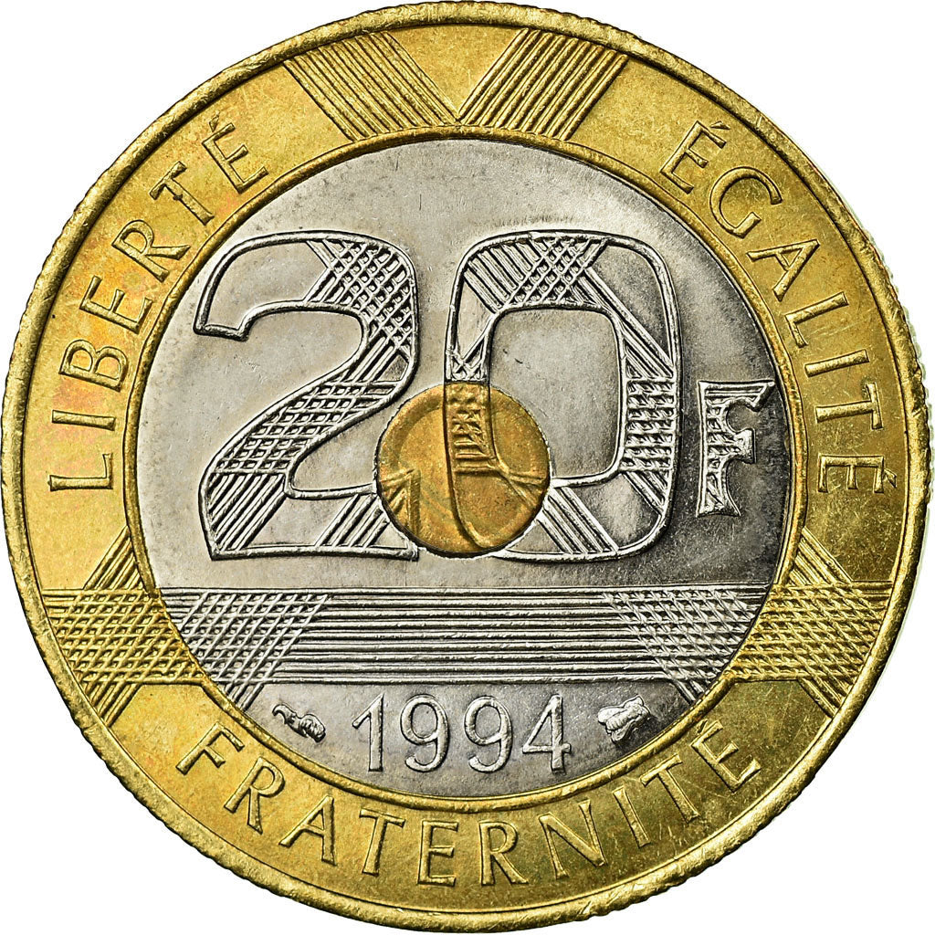 Coin, France, Mont Saint Michel, 20 Francs, 1994, AU(55-58), Tri-Metallic