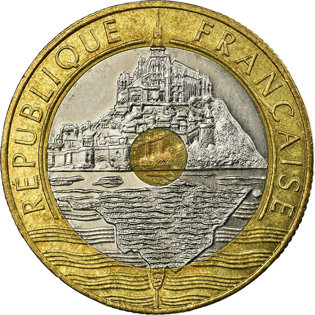 Coin, France, Mont Saint Michel, 20 Francs, 1996, AU(50-53), Tri-Metallic