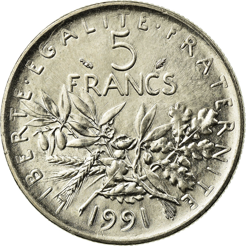 Coin, France, Semeuse, 5 Francs, 1991, Paris, AU(55-58), Nickel Clad