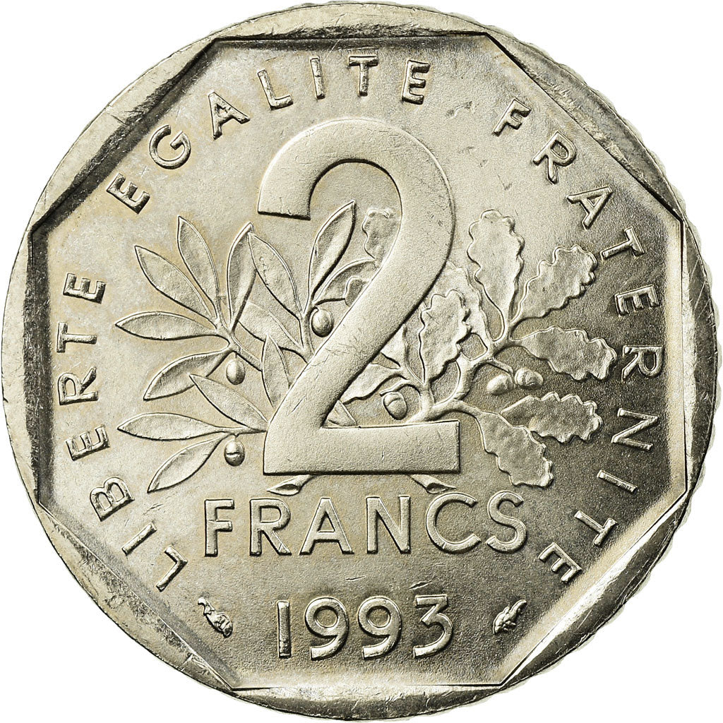 Moeda, França, Semeuse, 2 Francs, 1993, AU(55-58), Níquel, KM:942.2