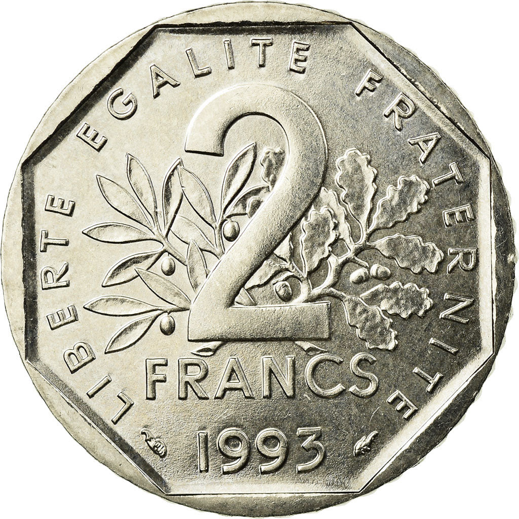 Moneda, Francia, Semeuse, 2 Francs, 1993, MBC+, Níquel, KM:942.2, Gadoury:547