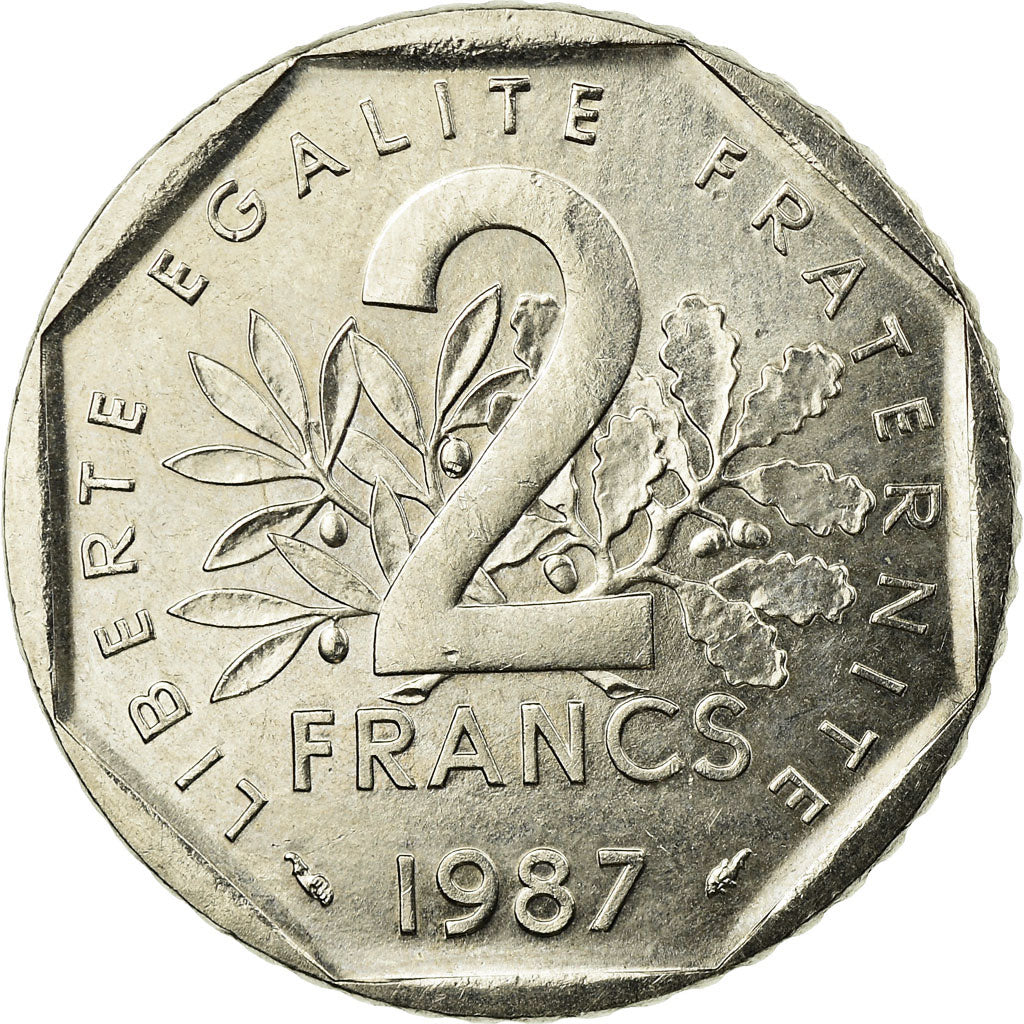 Moeda, França, Semeuse, 2 Francs, 1987, AU(50-53), Níquel, KM:942.1