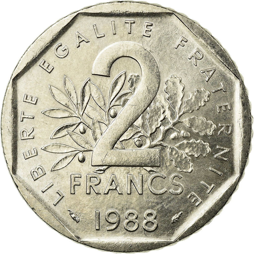 Coin, France, Semeuse, 2 Francs, 1988, AU(50-53), Nickel, KM:942.1, Gadoury:547