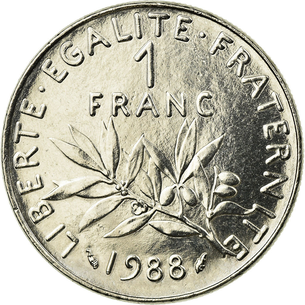 Moeda, França, Semeuse, Franc, 1988, Paris, AU(50-53), Níquel, KM:925.1