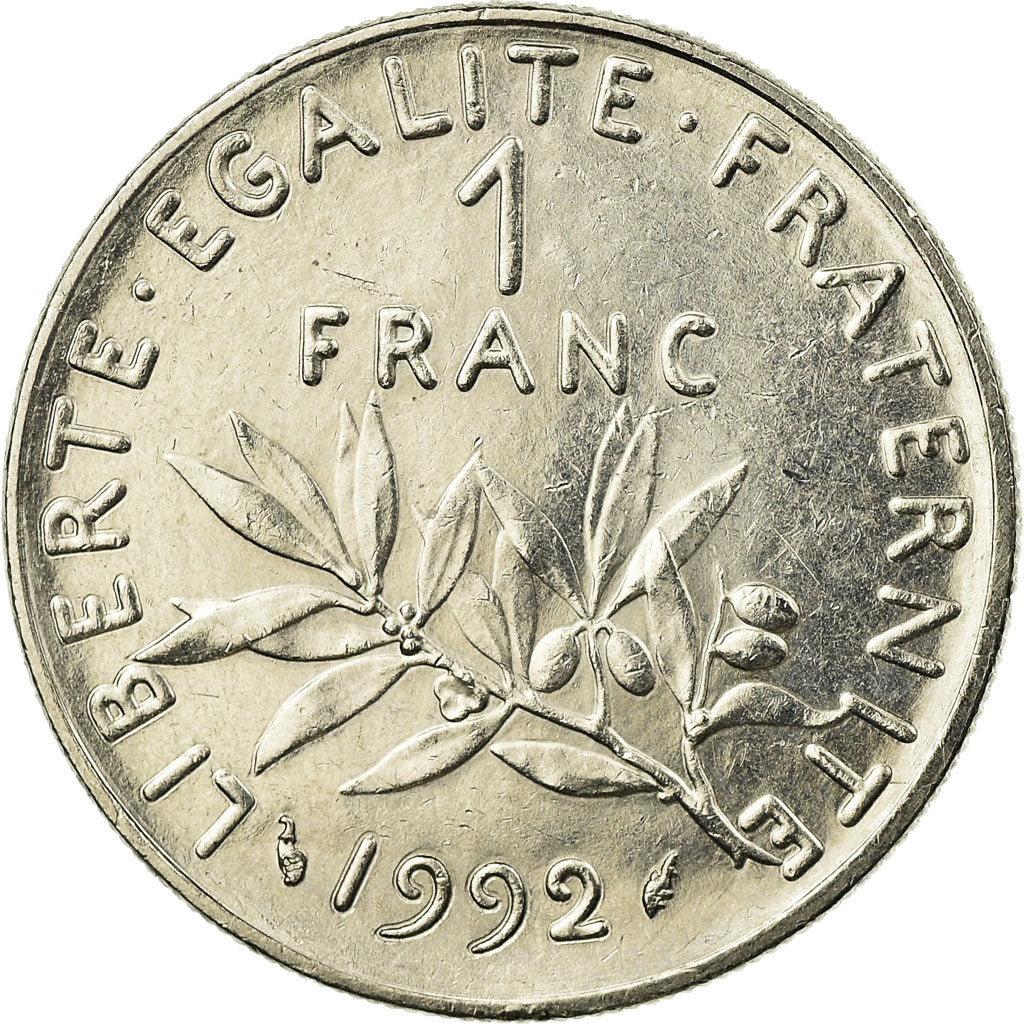 Moeda, França, Semeuse, Franc, 1992, Paris, AU(55-58), Níquel, KM:925.1
