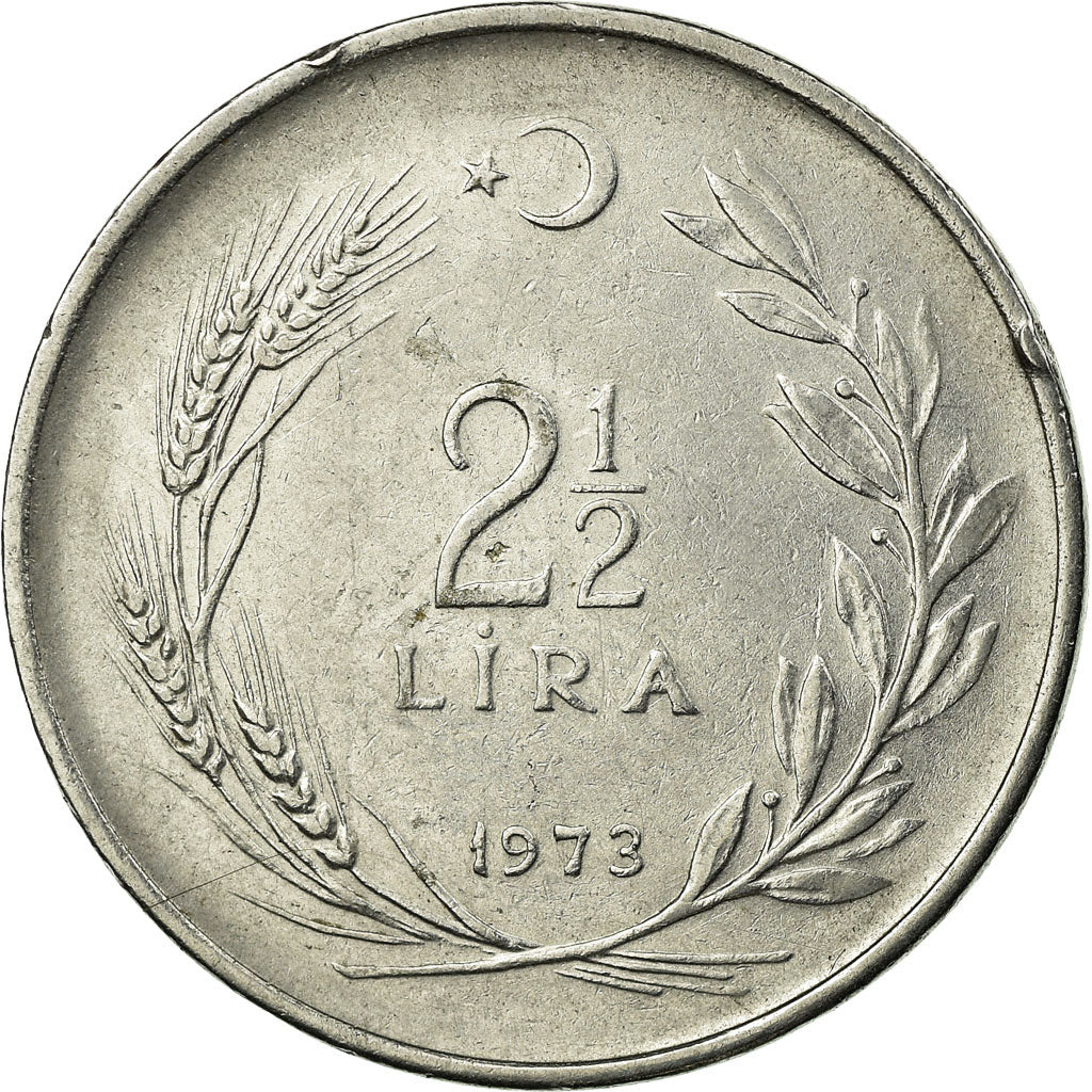 Coin, Turkey, 2-1/2 Lira, 1973, EF(40-45), Stainless Steel, KM:893.2