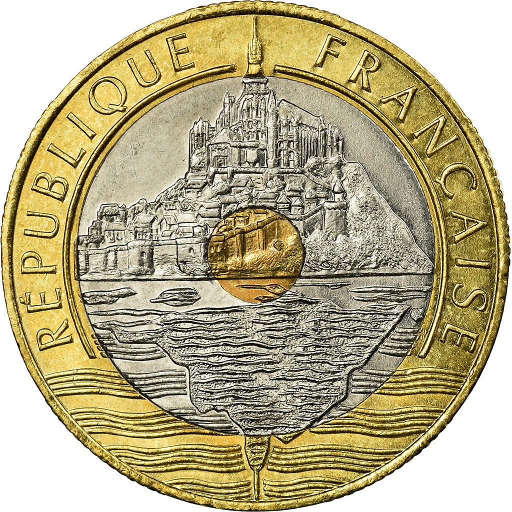 Coin, France, Mont Saint Michel, 20 Francs, 1992, AU(55-58), Tri-Metallic