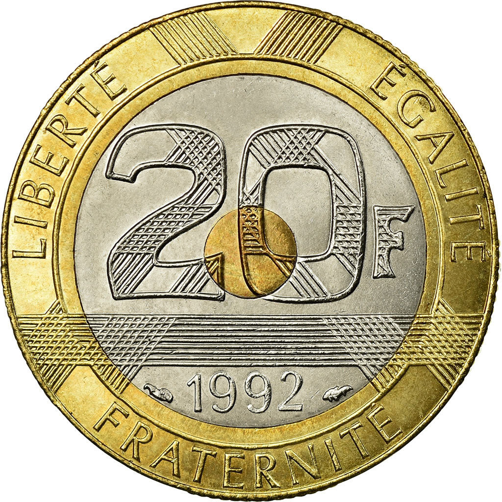 Coin, France, Mont Saint Michel, 20 Francs, 1992, AU(55-58), Tri-Metallic