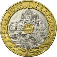 Moeda, França, Mont Saint Michel, 20 Francs, 1992, EF(40-45), Trimetálico