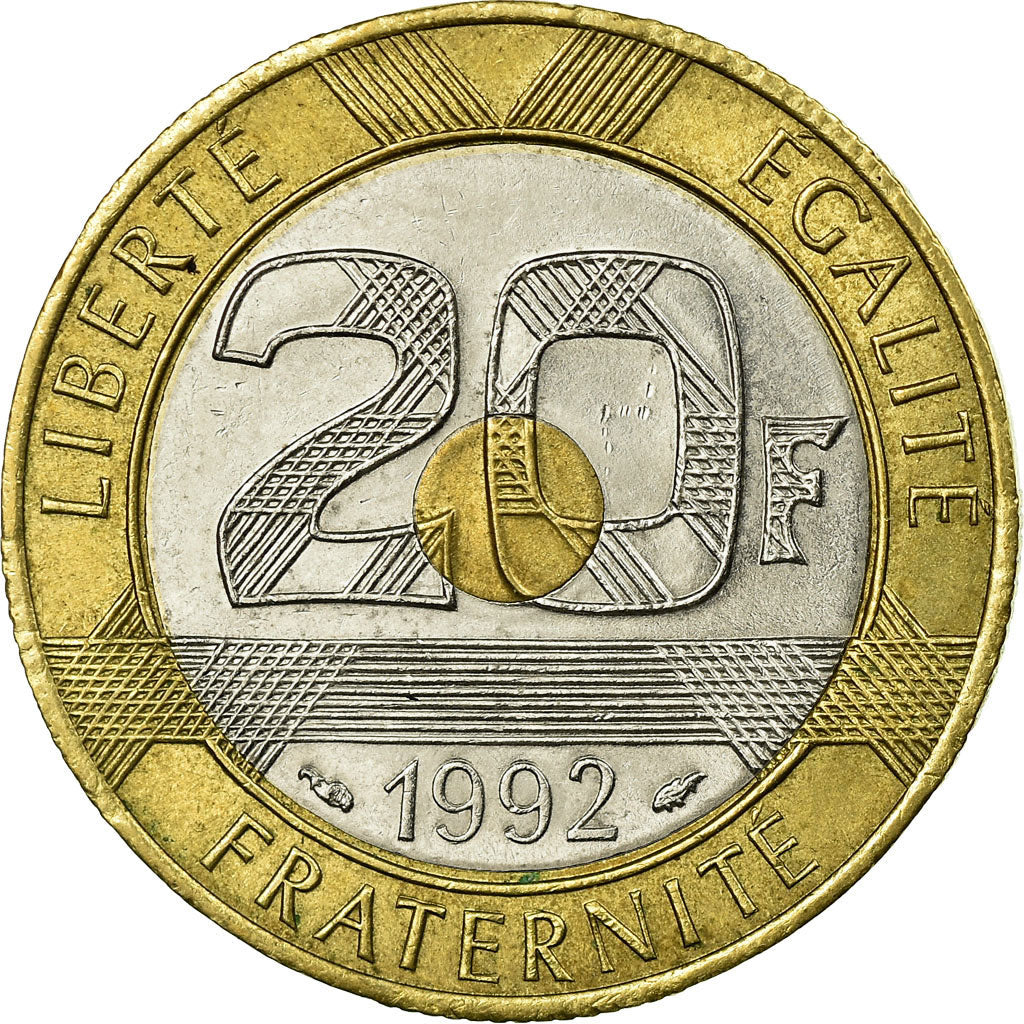 Moeda, França, Mont Saint Michel, 20 Francs, 1992, EF(40-45), Trimetálico