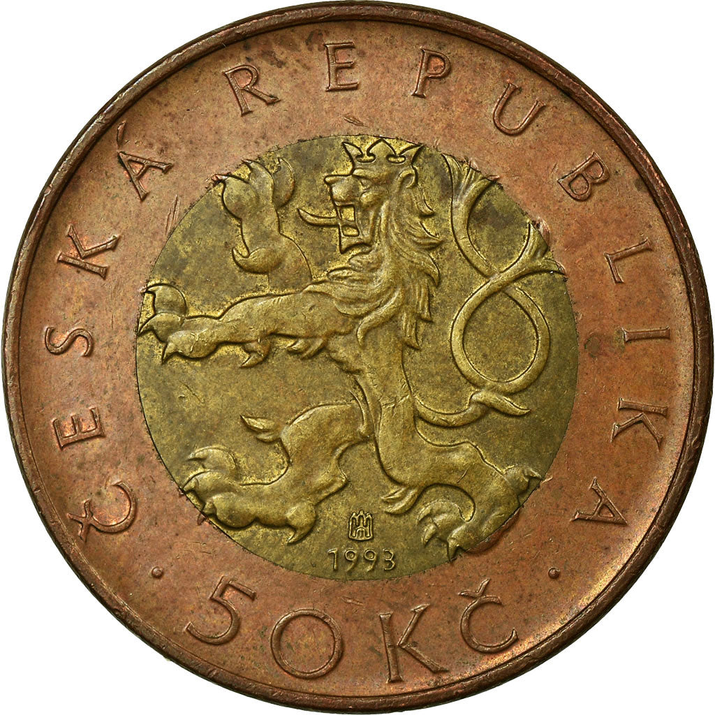 Coin, Czech Republic, 50 Korun, 1993, AU(50-53), Bi-Metallic, KM:1